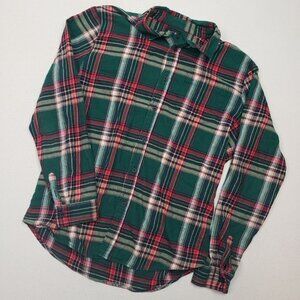 Forever 21 Men's Plaid Flannel Shirt Button Up Super Soft Sz M Green/Red/White